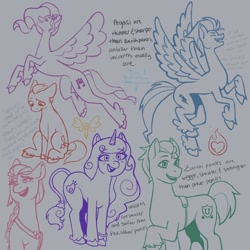 Size: 1280x1280 | Tagged: safe, artist:ringosartdump, imported from derpibooru, hitch trailblazer, izzy moonbow, pipp petals, sprout cloverleaf, sunny starscout, zipp storm, earth pony, pegasus, unicorn, g5, headcanon, male, mane five (g5), my little pony: a new generation, new mane six (g5), simple background, text, trans male, trans masculine, trans zipp, transgender