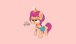 Size: 2346x1360 | Tagged: safe, artist:another_pony, imported from derpibooru, sunny starscout, alicorn, earth pony, pony, spoiler:my little pony: a new generation, artificial wings, augmented, bag, chibi, dialogue, female, g5, lidded eyes, magic, magic horn, magic wings, mare, my little pony: a new generation, pink background, princess sunny starscout, race swap, saddle bag, simple background, solo, sunnycorn, vulgar, wings