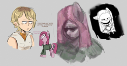 Size: 3764x1972 | Tagged: safe, artist:another_pony, imported from derpibooru, pinkie pie, anthro, earth pony, human, pony, clothes, female, floating heart, freckles, heart, heather mason, looking at you, mare, open mouth, open smile, pinkamena diane pie, silent hill, smiling