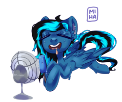 Size: 3500x2912 | Tagged: safe, artist:miha, imported from derpibooru, oc, oc only, oc:moonshine, pegasus, pony, commission, drool, fan, food, high res, ice cream, simple background, solo, sweat, sweatdrop, white background