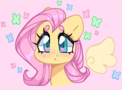 Size: 3831x2825 | Tagged: safe, artist:bunxl, imported from derpibooru, fluttershy, butterfly, pegasus, pony, blushing, floating wings, high res, solo, spread wings, wings