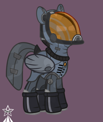 Size: 4245x5021 | Tagged: safe, artist:devorierdeos, imported from derpibooru, oc, oc only, pegasus, pony, fallout equestria, clothes, costume, enclave, full body, grand pegasus enclave, pegasus oc, ppe, scientist, simple background, standing