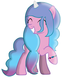 Size: 6434x8000 | Tagged: safe, artist:laszlvfx, imported from derpibooru, izzy moonbow, pony, unicorn, absurd resolution, base used, eyes closed, female, g4, g5, g5 to g4, grin, mare, my little pony: a new generation, raised hoof, simple background, smiling, solo, transparent background, vector