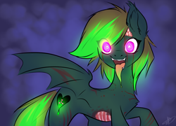 Size: 2238x1612 | Tagged: safe, artist:megabait, imported from derpibooru, oc, oc:lusty, oc:toxiclust, bat pony, pony, undead, zombie, inktober, inktober2021, inktoberday11, sour