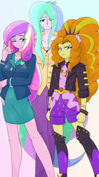 Size: 1728x3072 | Tagged: safe, artist:batipin, imported from derpibooru, adagio dazzle, princess cadance, princess celestia, equestria girls, dean cadance, female, principal celestia, trio