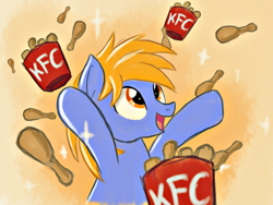 Size: 500x375 | Tagged: safe, imported from derpibooru, oc, oc:prince baltic, bucket, bucket of chicken, chicken meat, food, fried chicken, kfc, meat, that pony sure does love kfc, tribrony