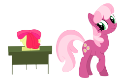 Size: 4548x2990 | Tagged: safe, artist:mirrorcrescent, imported from derpibooru, apple bloom, cheerilee, earth pony, pony, book, desk, female, filly, mare, simple background, transparent background