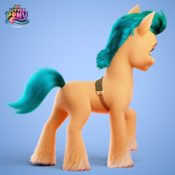 Size: 1080x1080 | Tagged: safe, imported from derpibooru, hitch trailblazer, earth pony, pony, brown eyes, colored hooves, eyebrows, g5, male, my little pony: a new generation, my little pony: a new generation logo, official, raised hoof, sash, simple background, solo, stallion, standing, tail, unshorn fetlocks