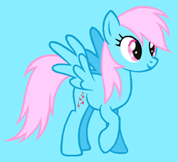 Size: 639x584 | Tagged: safe, artist:therainbowkingdom69, imported from derpibooru, wind whistler, pegasus, pony, blue background, cute, female, g1, g1 to g4, g4, generation leap, mare, raised hoof, raised leg, simple background, smiling, whistlerbetes