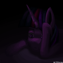 Size: 1000x1000 | Tagged: safe, artist:vezja, imported from derpibooru, twilight sparkle, pony, unicorn, dark, depressed, female, horn, mare, tired