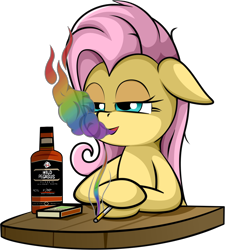 Size: 1158x1288 | Tagged: artist needed, safe, imported from derpibooru, fluttershy, pegasus, pony, alcohol, cigarette, drug use, drugs, drunk, drunkershy, flutterhigh, high, smoking, solo, whiskey, wild pegasus