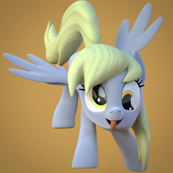 Size: 4000x4000 | Tagged: safe, artist:wissle, imported from derpibooru, derpy hooves, pegasus, pony, 3d, blender, derp, faic, female, high res, lidded eyes, looking at you, mare, simple background, smiling, solo, tongue out