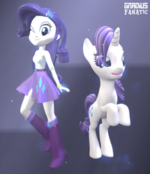 Size: 1649x1920 | Tagged: safe, artist:gradiusfanatic, imported from derpibooru, rarity, pony, unicorn, equestria girls, 3d, duality, female, human ponidox, one eye closed, open mouth, open smile, self ponidox, smiling, source filmmaker, wink