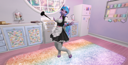 Size: 1920x986 | Tagged: safe, artist:bangayo, imported from derpibooru, izzy moonbow, anthro, unguligrade anthro, unicorn, 3d, clothes, cute, g5, maid, my little pony: a new generation, second life, solo