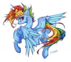 Size: 1486x1294 | Tagged: safe, artist:makkah, imported from derpibooru, rainbow dash, pegasus, pony, butt, ear piercing, earring, female, jewelry, looking back, mare, piercing, plot, rainbutt dash, simple background, smiling, solo, white background