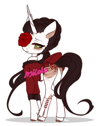 Size: 1710x2169 | Tagged: safe, artist:miioko, imported from derpibooru, oc, oc only, pony, unicorn, clothes, flower, flower in hair, horn, simple background, transparent background, unicorn oc