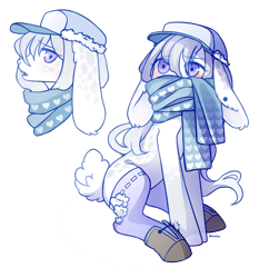 Size: 1288x1332 | Tagged: safe, artist:miioko, imported from derpibooru, oc, oc only, earth pony, pony, blushing, bust, clothes, duo, earth pony oc, floppy ears, hat, scarf, simple background, transparent background