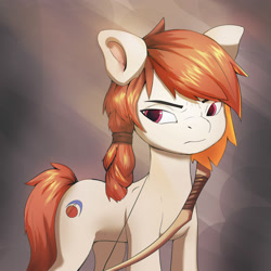 Size: 2000x2000 | Tagged: safe, artist:vickyvoo, imported from derpibooru, oc, earth pony, pony, archer, bow, cutie mark, female, g5, g5 style, my little pony: a new generation, original, ponysona, red hair, solo, vickyvoo