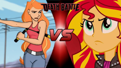 Size: 4096x2302 | Tagged: safe, artist:gojira1604shinomura, imported from derpibooru, sunset shimmer, human, equestria girls, class of the titans, crossover, death battle, exploitable meme, meme, theresa