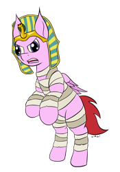 Size: 1340x1919 | Tagged: safe, artist:wapamario63, imported from ponybooru, oc, oc only, oc:kirbybot, pegasus, pony, bipedal, colored, flat colors, hat, male, mummy costume, simple background, solo, stallion, transparent background