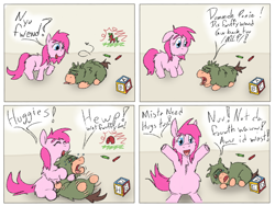 Size: 2048x1536 | Tagged: safe, artist:fluffsplosion, imported from derpibooru, pinkie pie, fluffy pony, comic, fourth wall, hape, hug, jellenheimer, personal space invasion