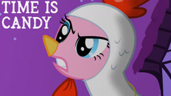 Size: 1280x720 | Tagged: safe, edit, edited screencap, editor:quoterific, imported from derpibooru, screencap, pinkie pie, earth pony, pony, luna eclipsed, season 2, animal costume, chicken pie, chicken suit, clothes, costume, female, mare, night, solo