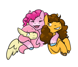 Size: 882x760 | Tagged: safe, artist:moonstruck-badger, edit, imported from derpibooru, cheese sandwich, fluttershy, pinkie pie, earth pony, pegasus, pony, bisexual, cheesepie, cropped, eyes closed, female, flutterpie, group hug, hug, lesbian, lesbian in front of boys, male, mare, one eye closed, open mouth, open smile, pinkiecheeseshy, polyamory, shipping, simple background, smiling, stallion, straight, unshorn fetlocks, white background
