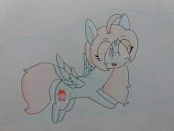 Size: 2064x1548 | Tagged: safe, artist:cherro, imported from derpibooru, oc, oc only, oc:rickety rails, pegasus, pony, flying, solo, traditional art