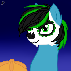 Size: 3000x3000 | Tagged: safe, artist:princessmoonsilver, imported from derpibooru, oc, oc only, oc:tricket, earth pony, pony, bust, dia de los muertos, high res, male, portrait, solo, stallion