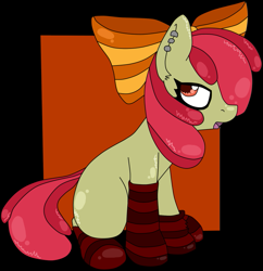 Size: 809x835 | Tagged: safe, artist:krazykari, imported from derpibooru, apple bloom, earth pony, pony, clothes, emo, female, filly, socks, solo, striped socks