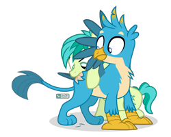 Size: 1200x960 | Tagged: safe, artist:dm29, imported from derpibooru, gallus, sandbar, griffon, pony, biting, butt bite, kfc, male, simple background, transparent background