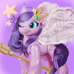 Size: 1280x1280 | Tagged: safe, artist:fandomstuckportal, imported from derpibooru, pipp petals, pegasus, pony, g5, microphone, my little pony: a new generation, one eye closed, solo, toy, toy reference, wink