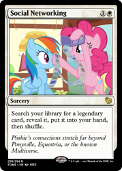 Size: 375x523 | Tagged: safe, edit, edited screencap, imported from derpibooru, screencap, pinkie pie, rainbow dash, earth pony, pegasus, pony, flutter brutter, bipedal, boop, ccg, magic the gathering, photo, trading card, trading card edit, wallet