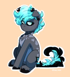 Size: 1714x1889 | Tagged: safe, artist:lrusu, imported from derpibooru, oc, oc only, earth pony, pony, black sclera, chest fluff, commission, floppy ears, simple background, sitting, solo