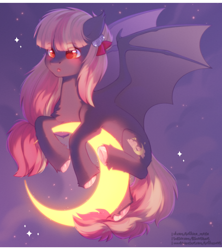 Size: 1772x2000 | Tagged: safe, artist:anku, imported from derpibooru, oc, oc only, bat pony, pony, bat pony oc, crescent moon, moon, solo, tangible heavenly object