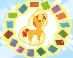 Size: 1280x1024 | Tagged: safe, artist:anastasiaplisetskaya, imported from derpibooru, sunburst, pony, book, colt, colt sunburst, eyes closed, glowing, glowing horn, horn, magic, male, ponytober, scene interpretation, solo, telekinesis, younger