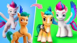 Size: 1280x720 | Tagged: safe, imported from derpibooru, hitch trailblazer, zipp storm, earth pony, pegasus, pony, customized toy, diy, female, g5, irl, male, mare, my little pony: a new generation, photo, stallion, toy, youtube link