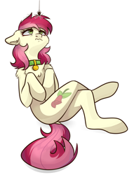 Size: 2250x2946 | Tagged: safe, alternate version, artist:chibadeer, imported from derpibooru, roseluck, pony, spider, chest fluff, collar, commission, commissioner:doom9454, crossed legs, cute, floppy ears, fluffy, high res, pet tag, pony pet, rosepet, scary, simple background, white background