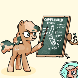 Size: 1280x1280 | Tagged: safe, artist:azurecleo, imported from derpibooru, oc, kirin, pony, chalkboard, happy birthday mlp:fim, hoof hold, horn, mlp fim's eleventh anniversary