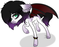 Size: 2425x1918 | Tagged: safe, artist:beamybutt, imported from derpibooru, oc, oc only, bat pony, pony, bat pony oc, bat wings, colored hooves, ear fluff, female, mare, raised hoof, simple background, solo, spiked wristband, transparent background, wings, wristband