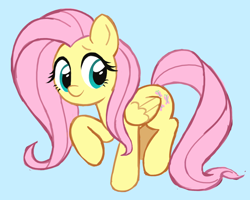 Size: 1280x1026 | Tagged: safe, artist:skylordlysander, imported from derpibooru, fluttershy, pegasus, pony, blue background, cute, daaaaaaaaaaaw, female, looking at you, mare, raised hoof, shyabetes, simple background, smiling, smiling at you, solo