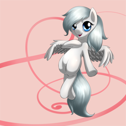 Size: 1700x1700 | Tagged: safe, artist:renatethepony, imported from derpibooru, oc, oc only, pegasus, pony, abstract background, eyelashes, featureless crotch, female, flying, hoof on chest, mare, pegasus oc, smiling, solo, wings