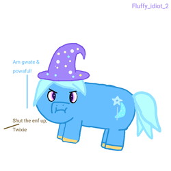 Size: 600x600 | Tagged: safe, artist:fluffyidiot2, imported from twibooru, trixie, fluffy pony, unicorn, blue hair, clothes, hat, idiot, image, nobody cares, png, puffy cheeks, smarty, trixie's hat