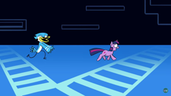 Size: 1366x768 | Tagged: safe, artist:doublewbrothers, imported from ponybooru, twilight sparkle, pony, unicorn, crossover, crossover shipping, crosswalk, duo, female, male, mordecai, mordetwi, regular show, screaming, shipping, solo, solo female, solo male, straight