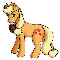 Size: 600x600 | Tagged: safe, artist:sursiq, imported from derpibooru, applejack, earth pony, pony, apple, bucket, food, heart eyes, looking back, simple background, solo, transparent background, wingding eyes