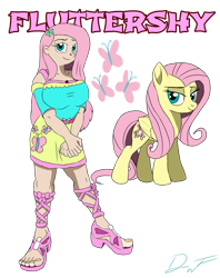 Size: 795x1005 | Tagged: safe, artist:holdenwolfart, imported from derpibooru, fluttershy, human, pegasus, pony, breasts, busty fluttershy, clothes, cutie mark, cutie mark on clothes, female, human ponidox, humanized, self ponidox, simple background, smiling, transparent background