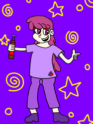 Size: 1024x1366 | Tagged: safe, imported from derpibooru, berry punch, berryshine, human, coca-cola, drunk, go home you're drunk, hallucination, humanized, looking at you, pointing, soda, solo