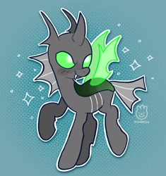 Size: 1925x2048 | Tagged: source needed, safe, artist:alexbeeza, imported from derpibooru, oc, oc only, oc:cinder, changeling, changeling oc, green changeling, solo