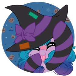 Size: 2000x2000 | Tagged: safe, artist:emberslament, imported from derpibooru, izzy moonbow, pony, unicorn, :p, blushing, clothes, cute, female, g5, happy, hat, high res, izzybetes, mare, my little pony: a new generation, socks, solo, striped socks, tongue out, weapons-grade cute, witch hat