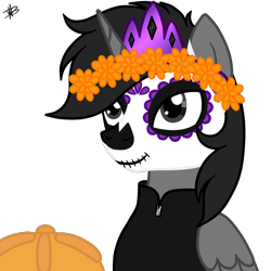 Size: 3000x3000 | Tagged: safe, artist:princessmoonsilver, imported from derpibooru, oc, oc only, alicorn, pony, cempasúchil, dia de los muertos, female, high res, mare, pan de muerto, simple background, solo, transparent background